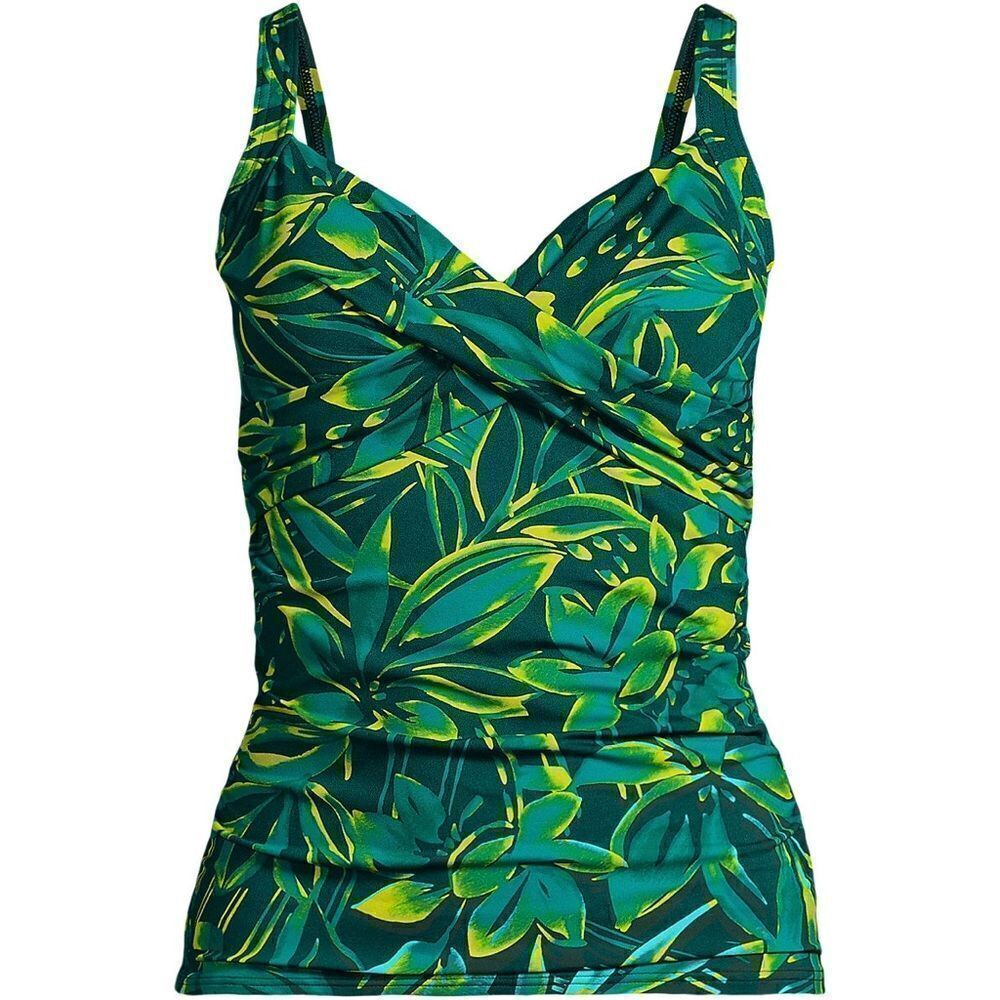 Land’s End Plus Vneck wrap underwire Tankini Top Deep Balsam green palm Various - Picture 2 of 5